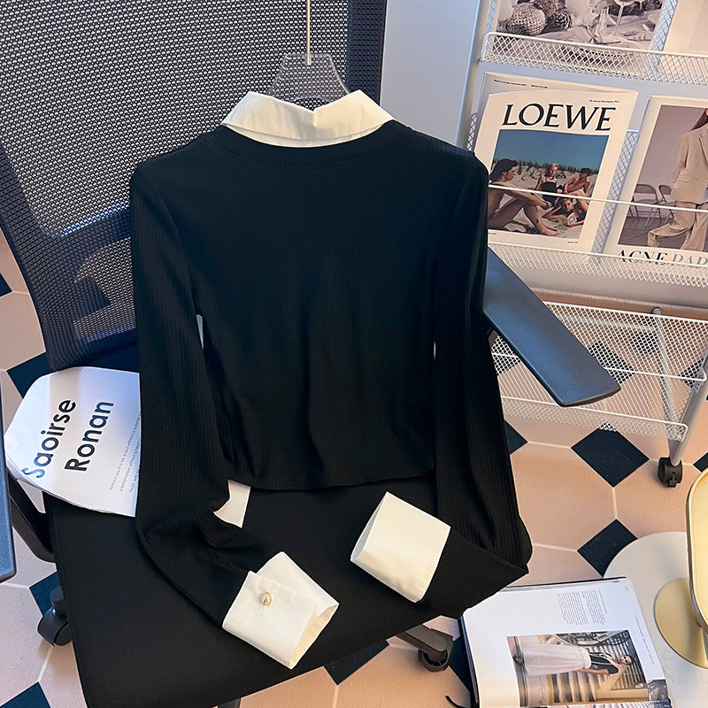 Faux Two-pieces Slim Blouse