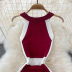 Halter Neck Off-the-shoulder Knitted Sleeveless Hip Dress