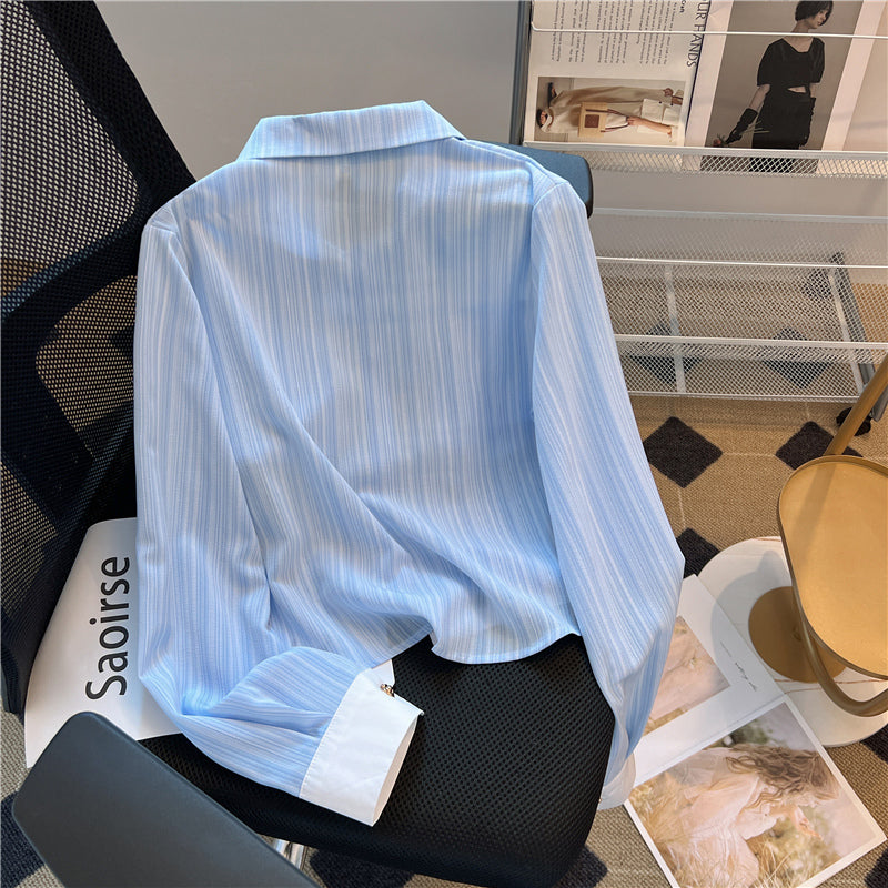 Vintage Lapel Blue Stripe Shirt