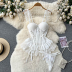 Vintage Mesh Ruffled Halter Dress