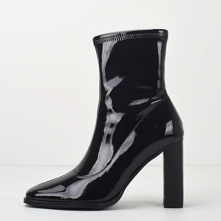 Mid-calf Chunky Heel Black Boots