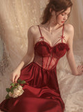 Bow-tie Lace Slip Dress&Mesh Robe