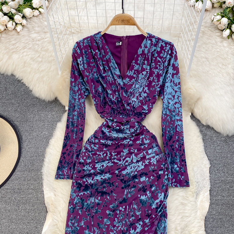 Bronzing Print V-neck Dress