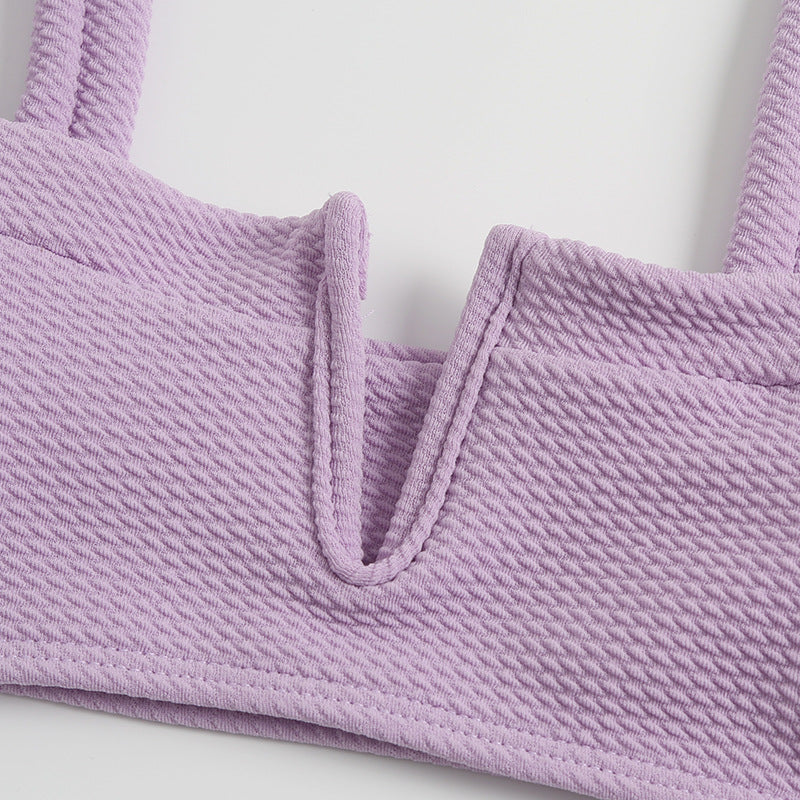 Solid V-cut Strapless Tankini