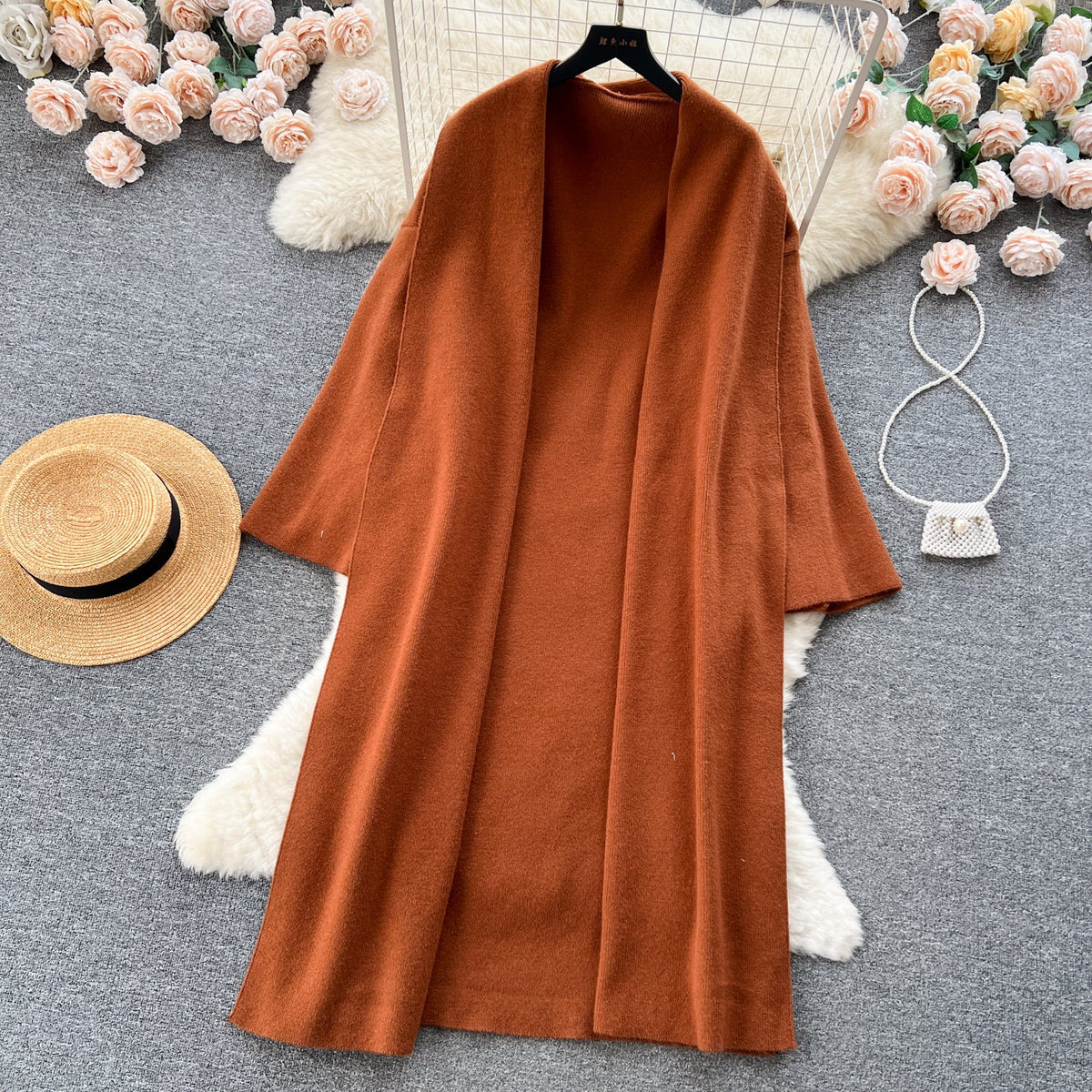 Loose-fit Cardigan&Strapless Dress 2Pcs