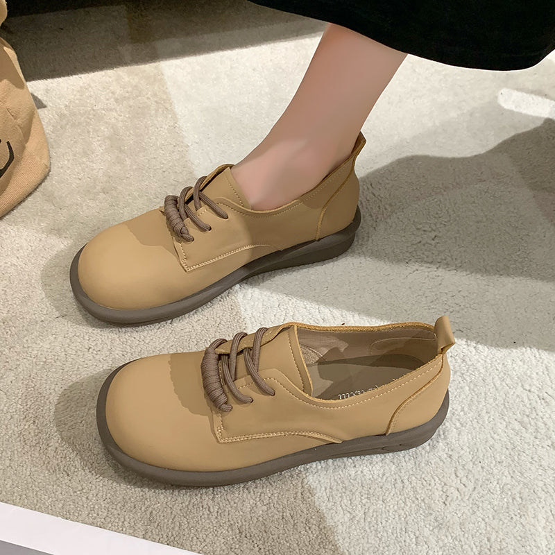 Round-toe Lace-up Flat Soft PU Shoes