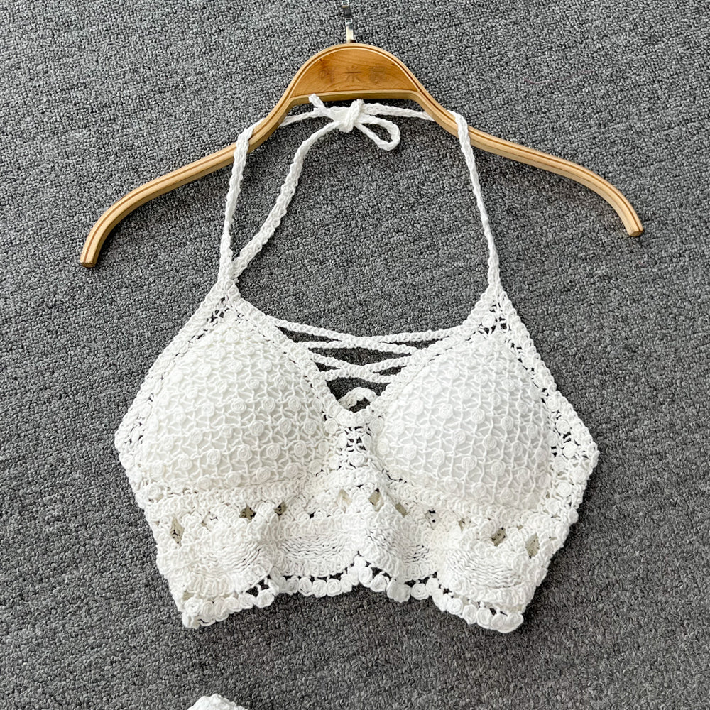 Knitted Halter Top& Wide-leg Shorts 2Pcs