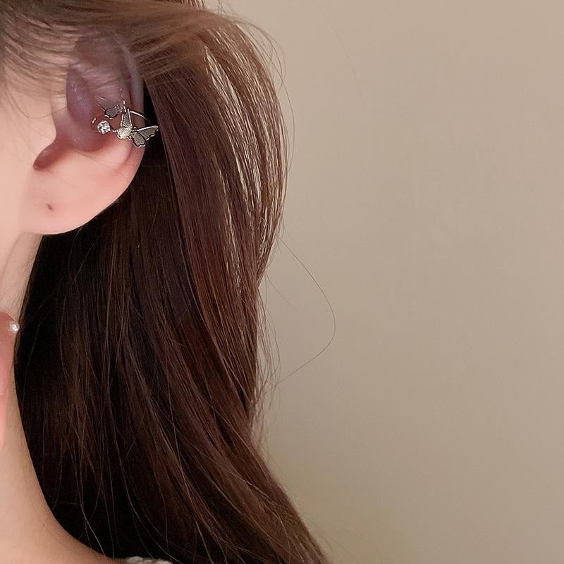 Double Silver Butterfly Double Ear Clip (Single)