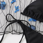 Three-piece Butterfly Pattern Mesh Bikini
