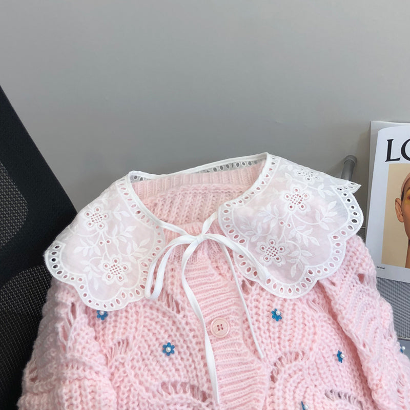 Beaded Floral Hollow Single-breasted Cardigan