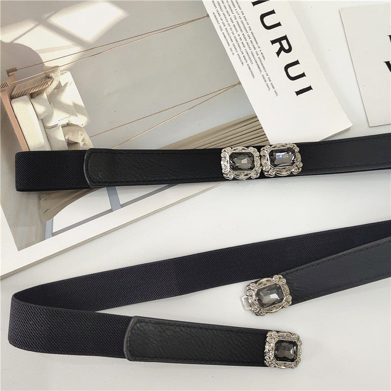 Black Rhinestone Small Buckle Belt