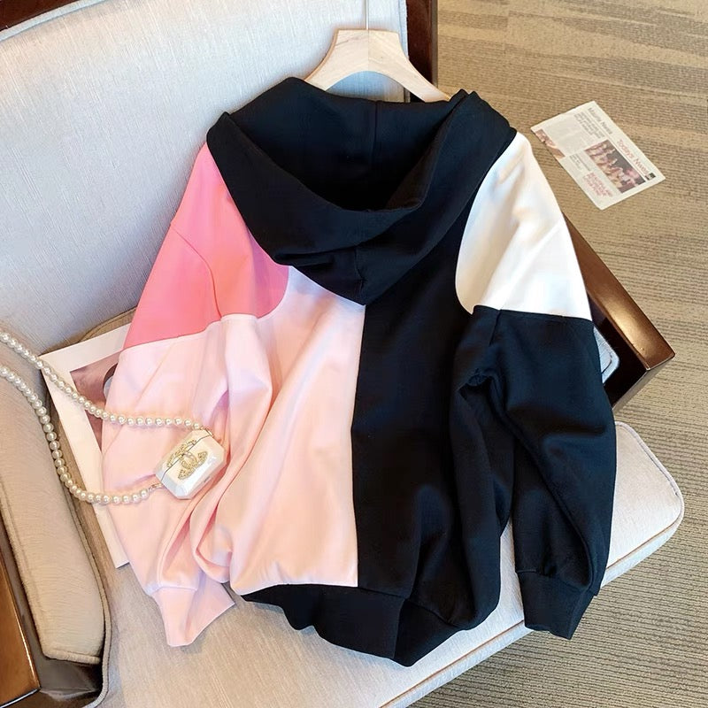 Color Blocking Hooded Thickened Sweatshirt