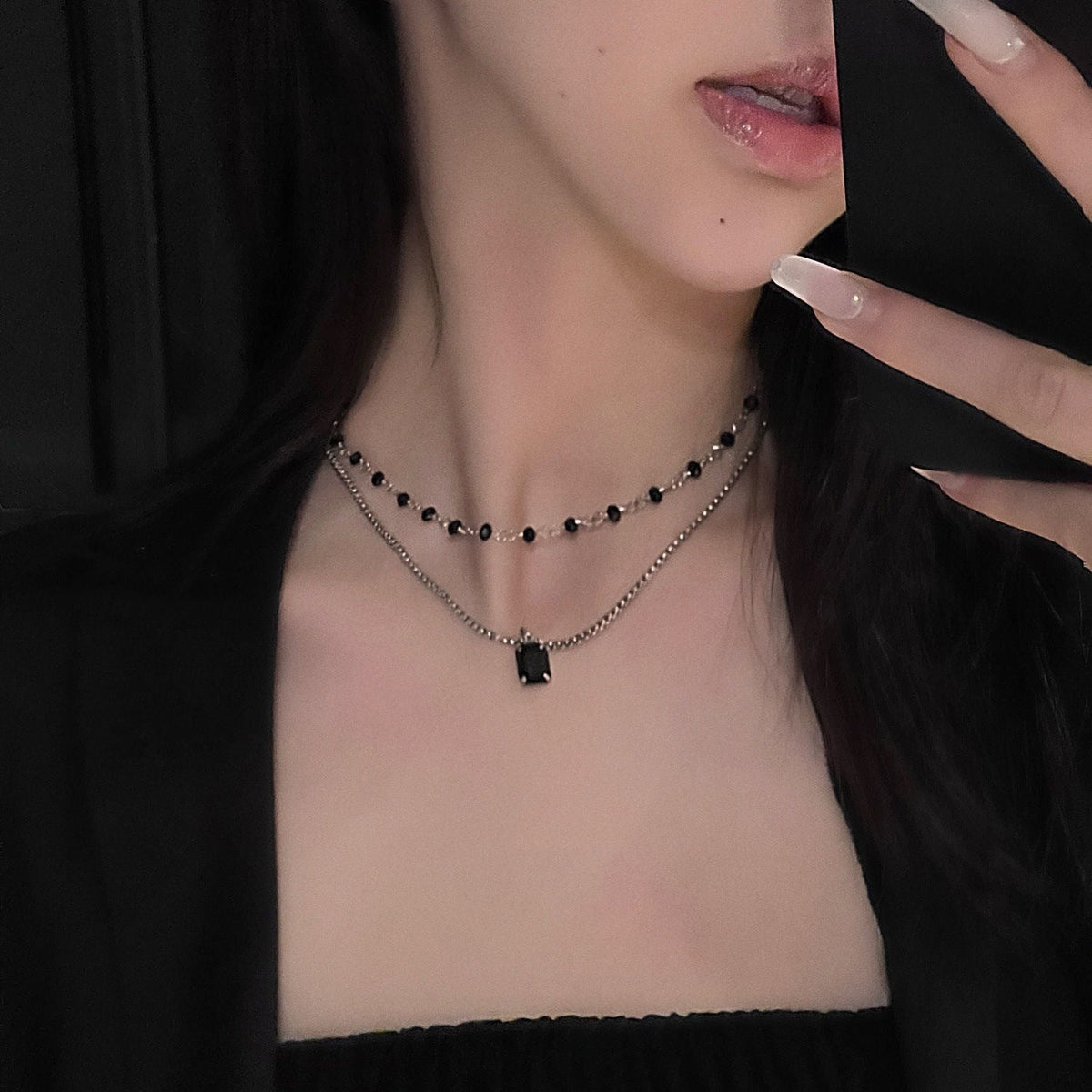 Double Layered Black Crystal Necklace