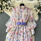 Fairy Flared Sleeve Floral Chiffon Dress