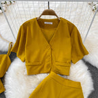 Camisole Short V-Neck Shirt Jacket Long Pants Three Piece