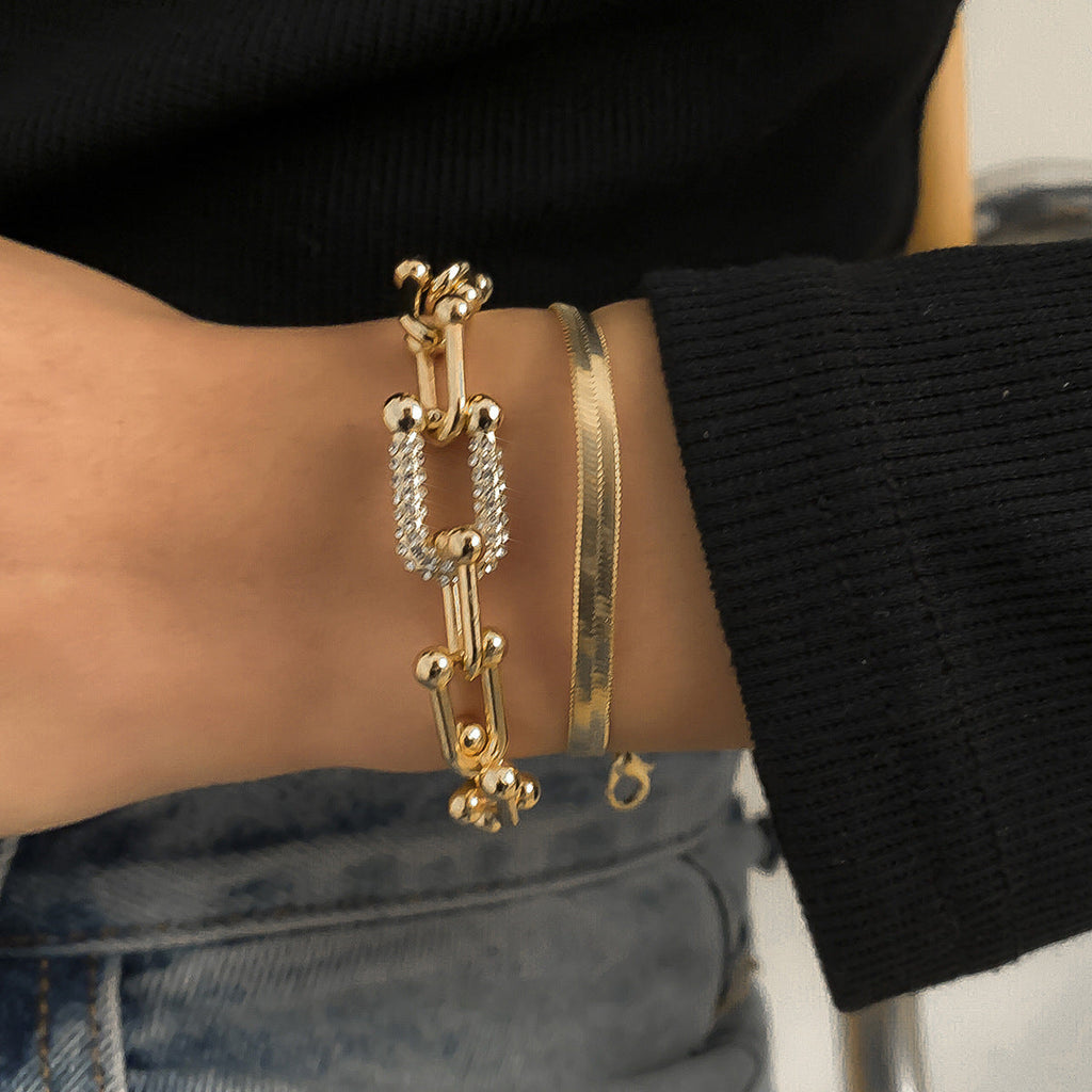 Rhinestone Studded U-Button Bracelet