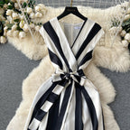 Vintage V-neck Sleeveless Striped Jumpsuit