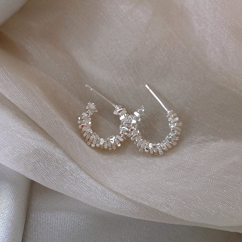 Chip Silver C-Shape Earrings