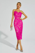 Malani Floral Lace Midi Dress In White