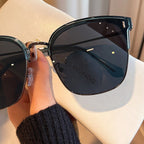 Oversized Metal Half-Frame Sunglasses