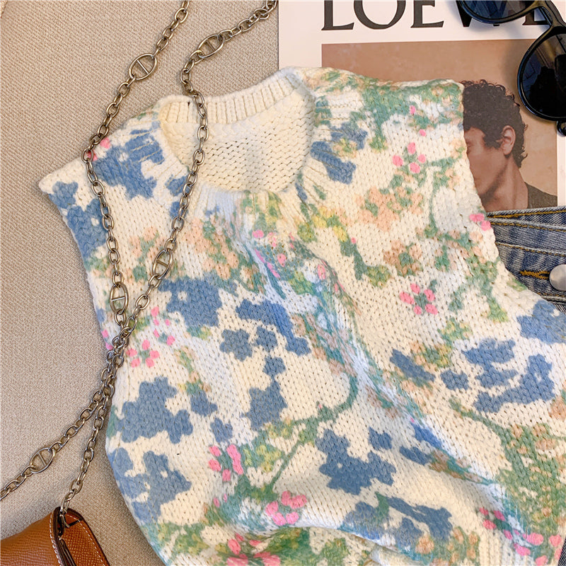 Lace-up Hollowed Floral Knitted Top