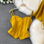 Camisole Short V-Neck Shirt Jacket Long Pants Three Piece