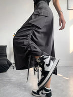 Cargo Skirt With High Waist Side Pockets And Slit Back