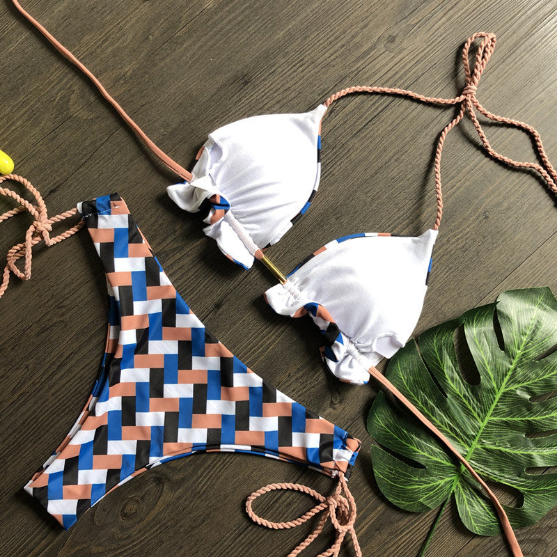 Plaid Printed Lace-up Bikini