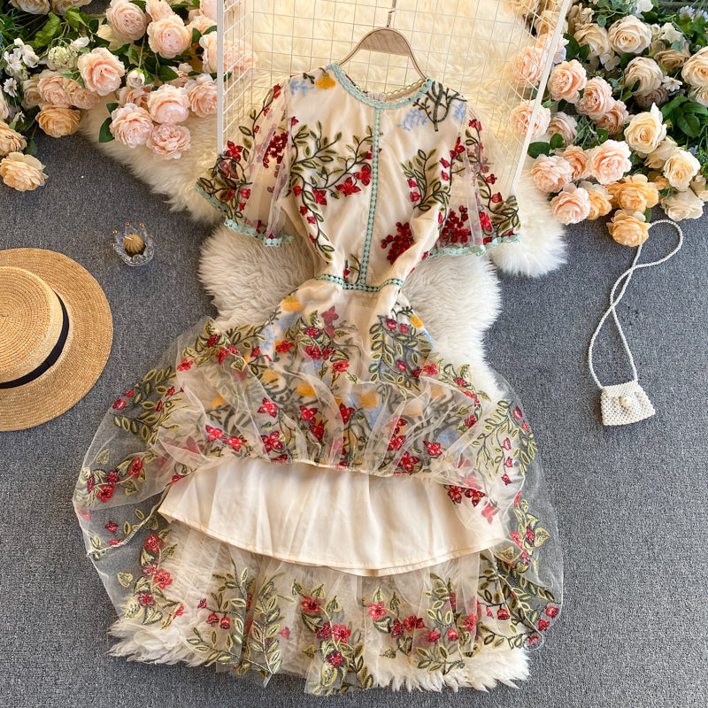 Vintage Embroidered Round Neck Dress