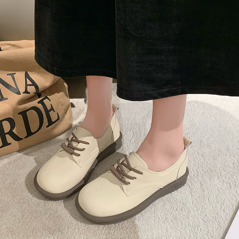 Round-toe Lace-up Flat Soft PU Shoes