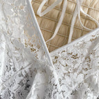V-neck Open-back Cutout Crochet Lace Shirt