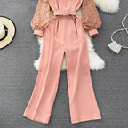 Vintage V-neck Lace Patchwork Jumpsuit