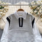 Faux Two-pieces Patchwork Stripe Top