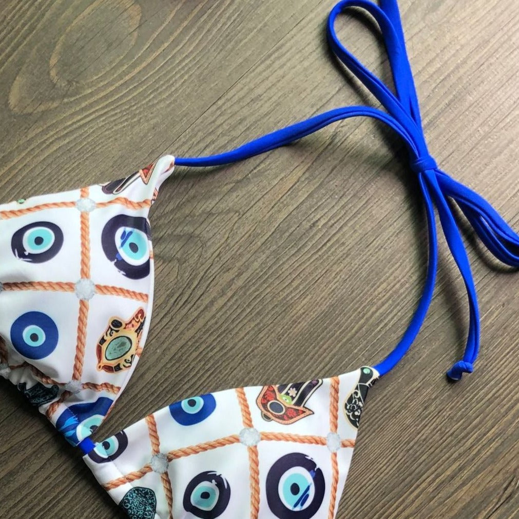 Printed Knitted Lace-up Bikini