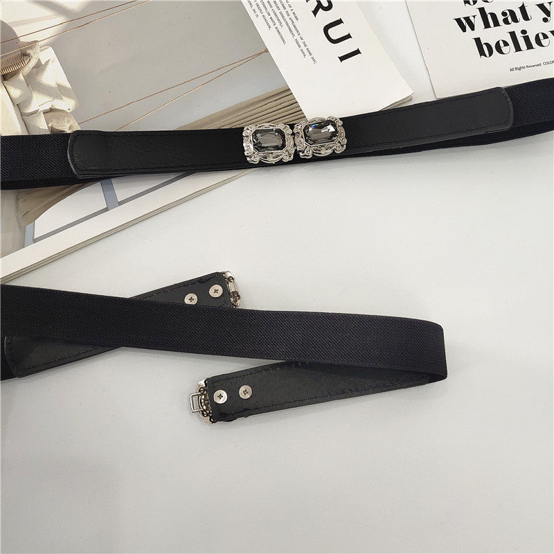 Black Rhinestone Small Buckle Belt