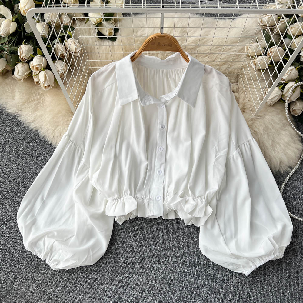 Puffy Sleeve Lapeled Short Blouse