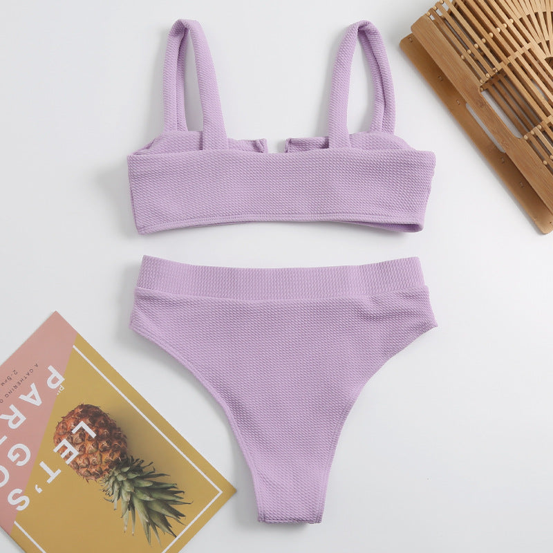 Solid V-cut Strapless Tankini