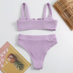 Solid V-cut Strapless Tankini