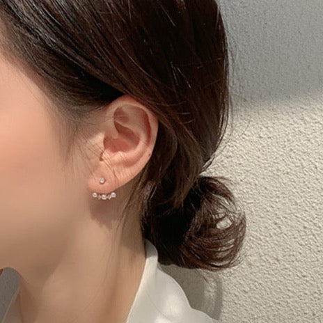 Silver Needle Pearl Rhinestone Ear Stud