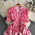 Ethnic V-neck Celadon Printed Shirt Dress