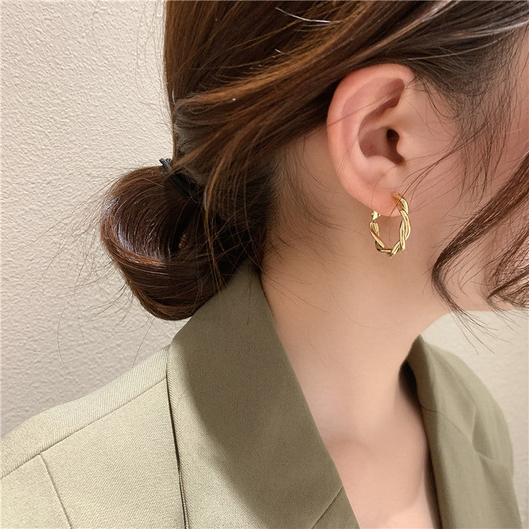 Silver Needle Twisted Plait Earrings