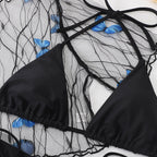 Three-piece Butterfly Pattern Mesh Bikini
