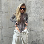Chic Slim-fitting Printed Mesh Jumpsuit