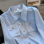 Vintage Lapel Blue Stripe Shirt