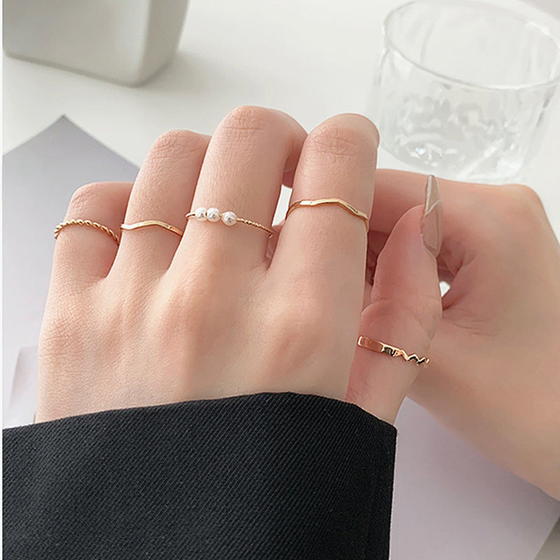 Pearl Wave Metal Ring 5Pcs Set