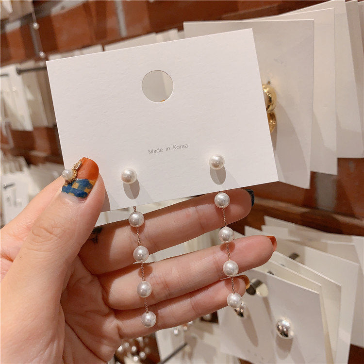 Silver Pin Pearl Tassel Earrings