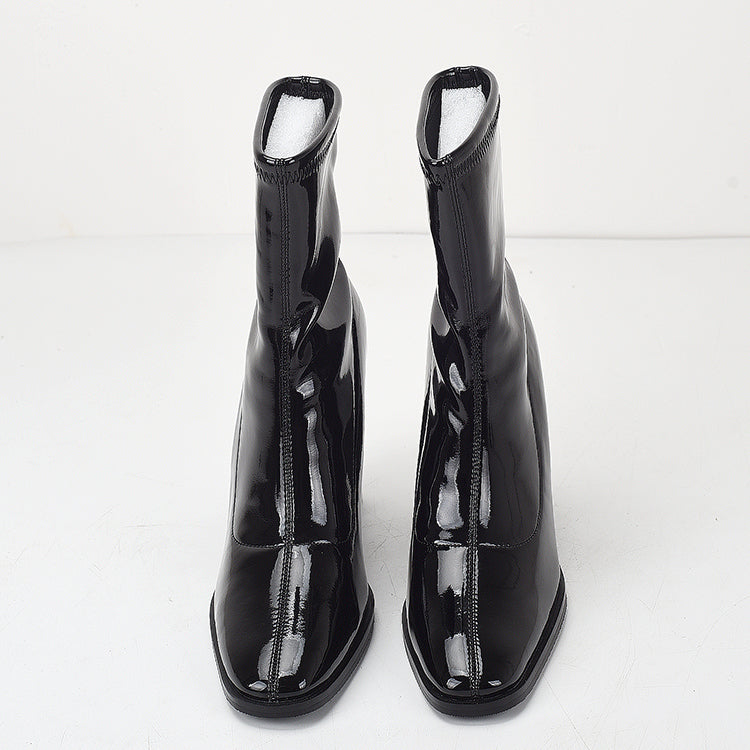 Mid-calf Chunky Heel Black Boots