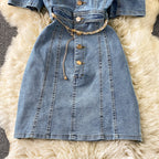 Puff Sleeve Lapel Denim Dress