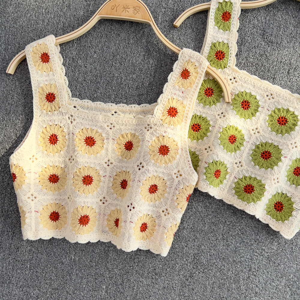 Retro Floral Embroidered Camisole Top