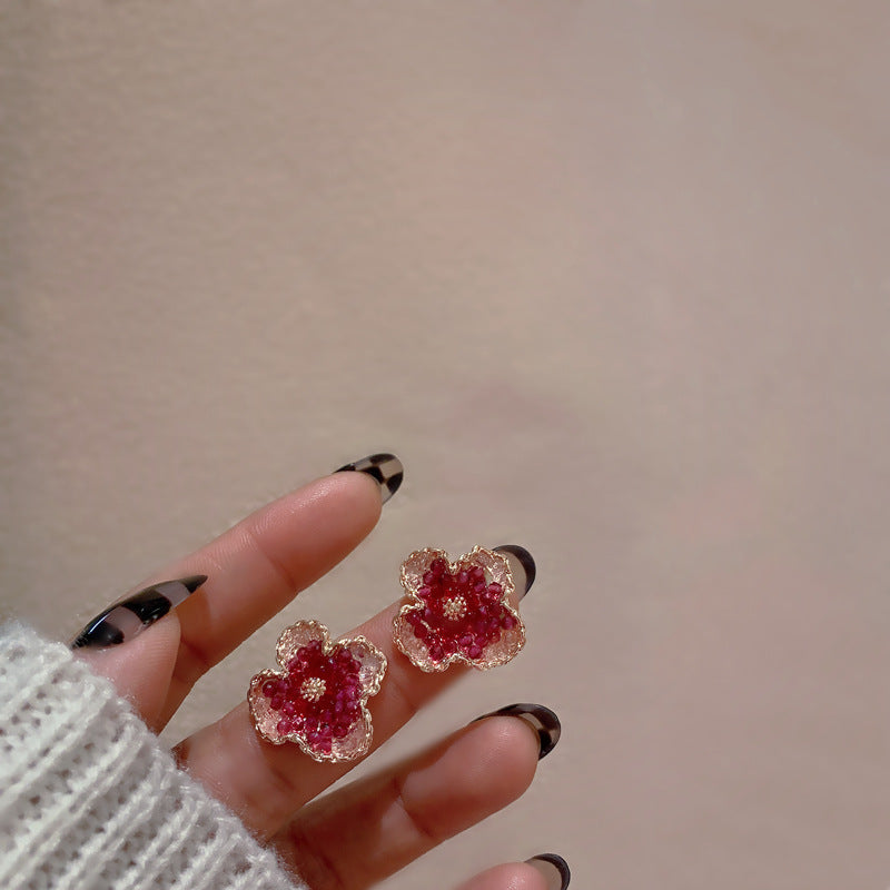 Silver Pin Floral Stud Earrings